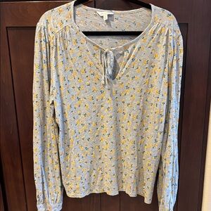 Lucky Brand Heather Gray Blouse with Yellow Floral Design